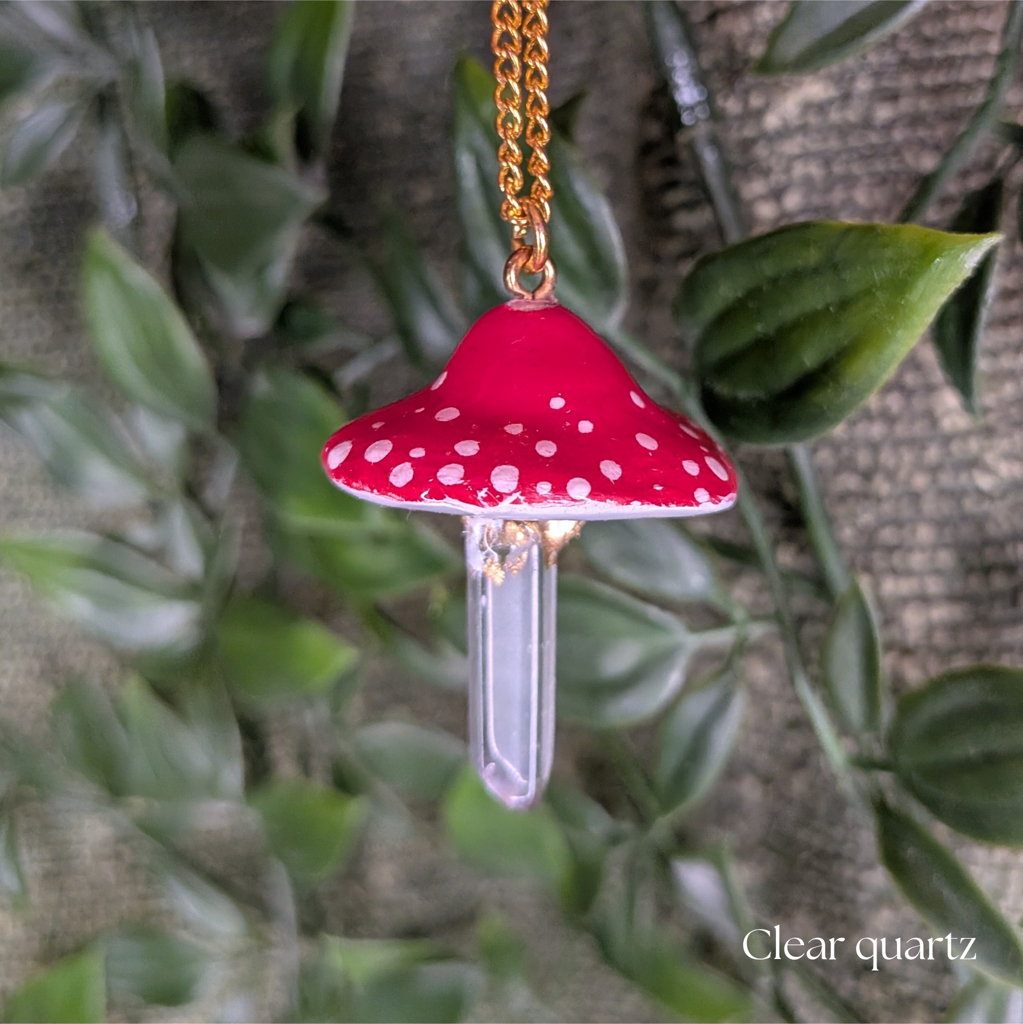 Mushroom Crystal Necklace - Red Top