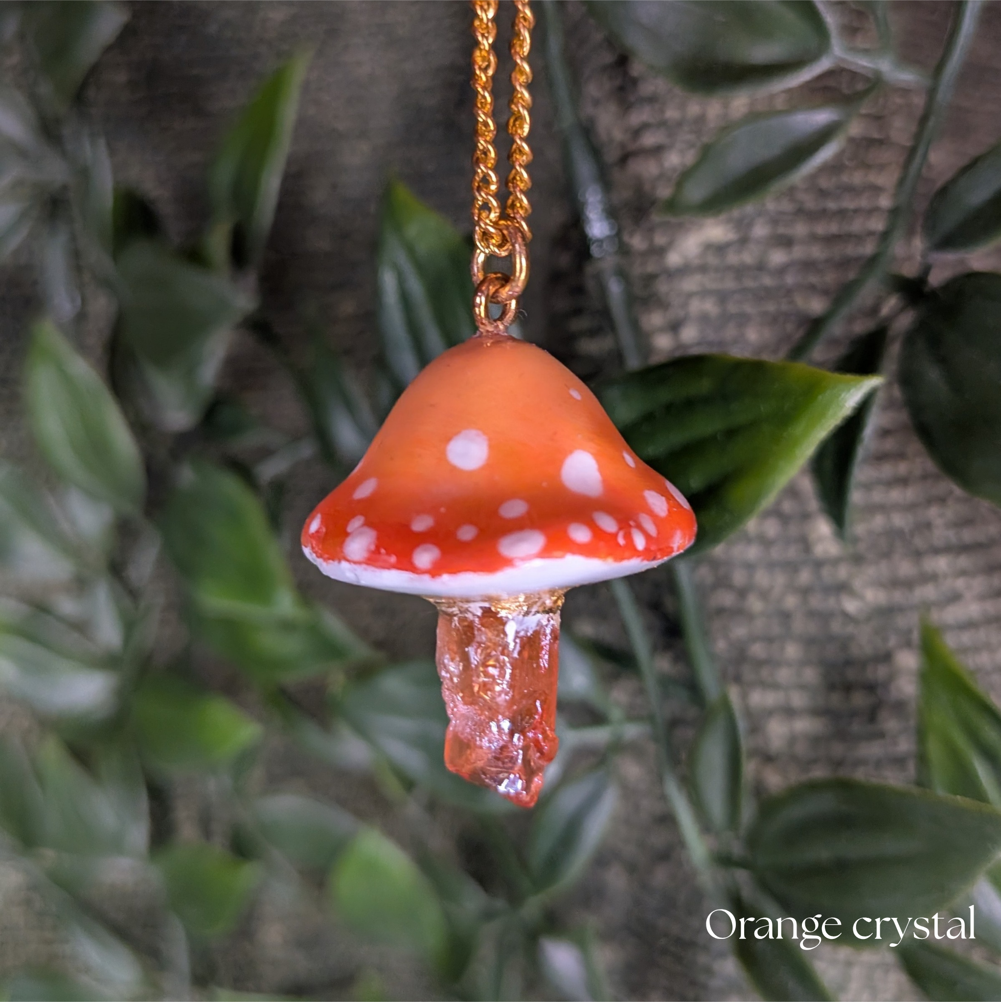 Mushroom Crystal Necklace - Orange Top