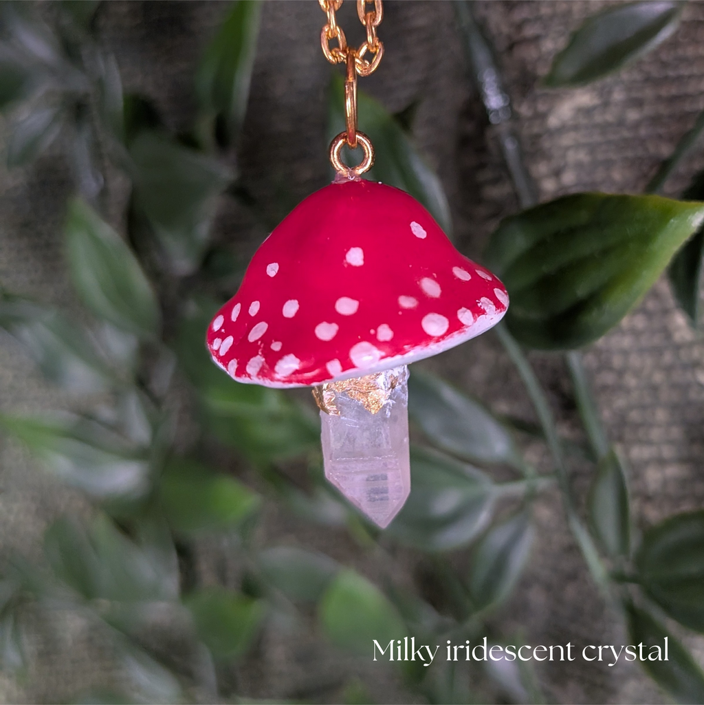 Mushroom Crystal Necklace - Red Top