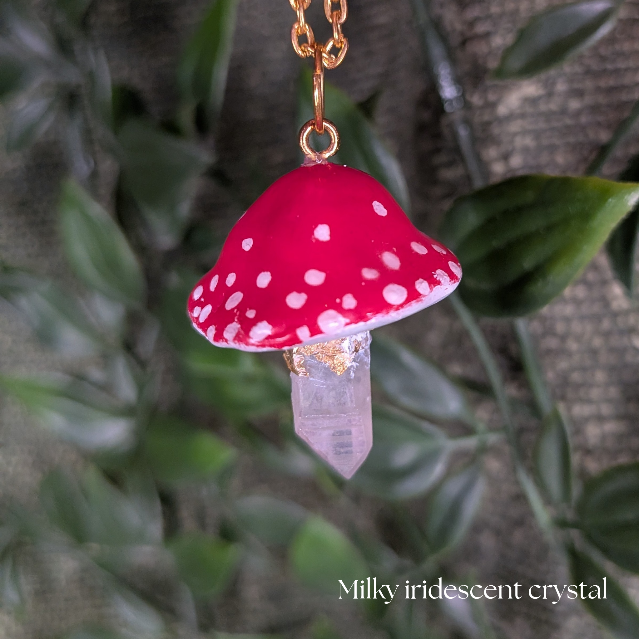 Mushroom Crystal Necklace - Red Top
