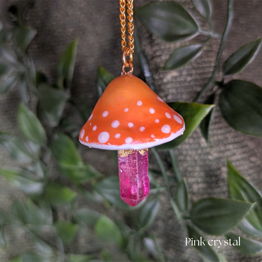 Mushroom Crystal Necklace - Orange Top
