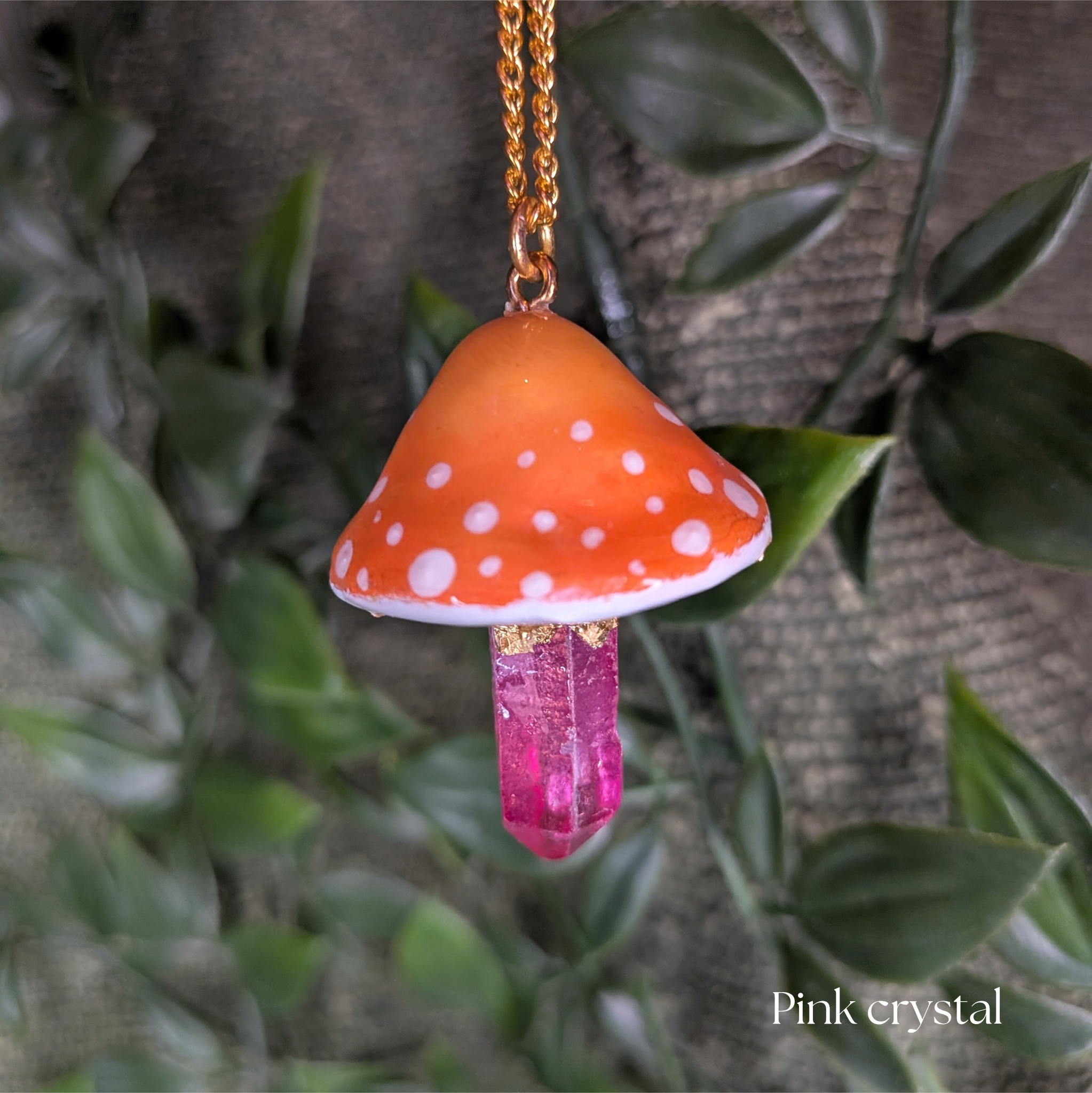 Mushroom Crystal Necklace - Orange Top