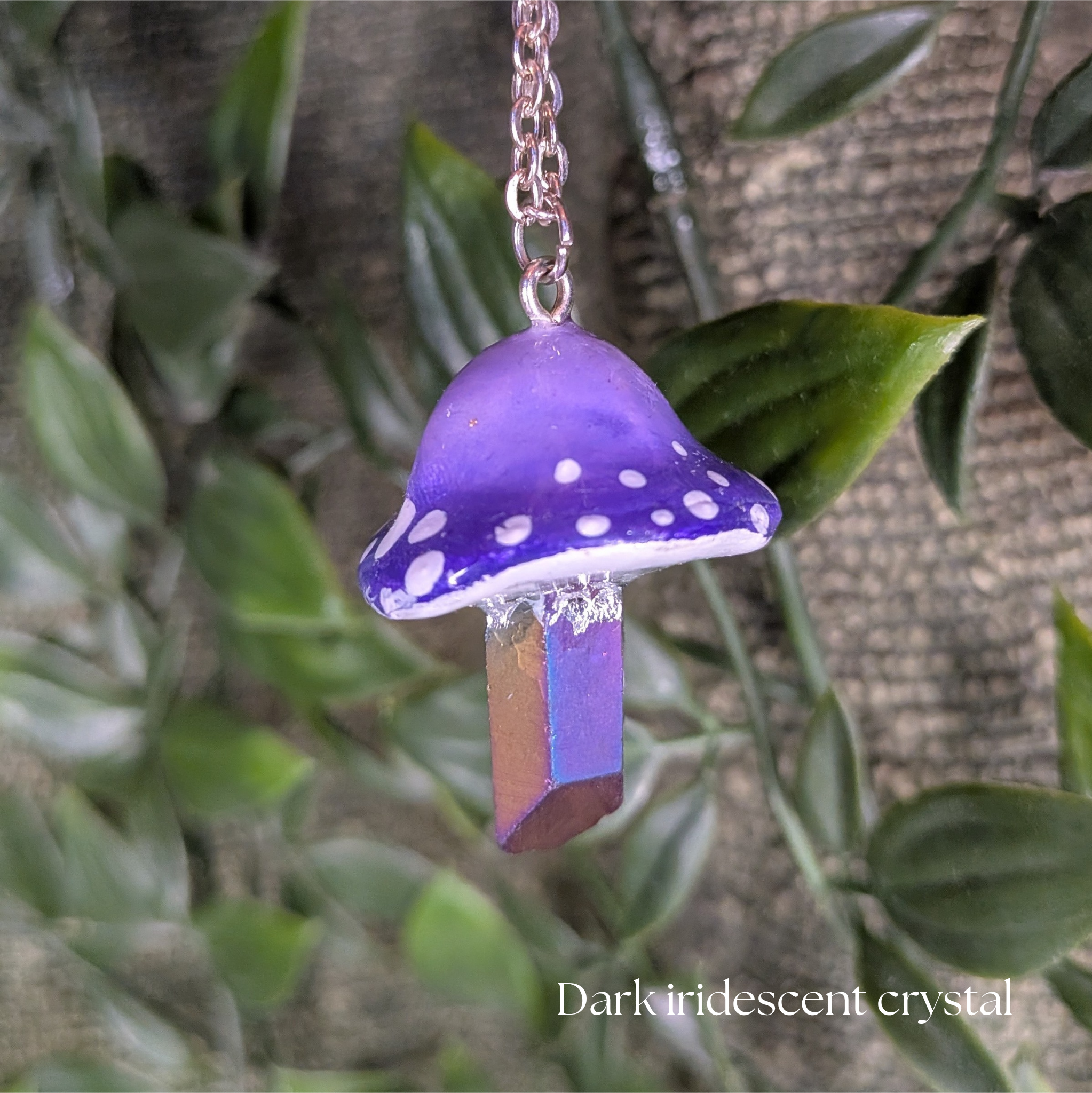 Mushroom Crystal Necklace - Purple Top