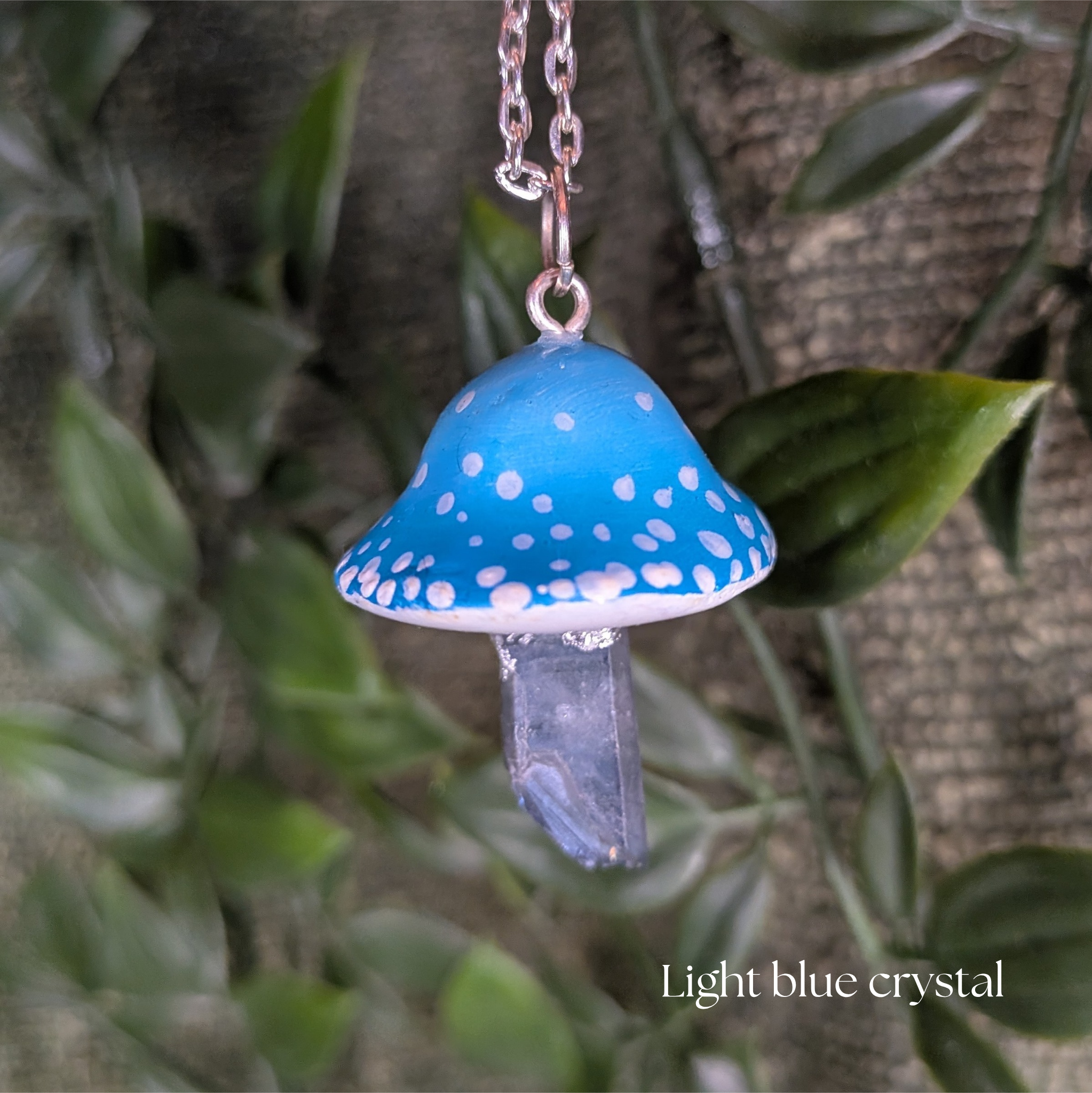 Mushroom Crystal Necklace - Light Blue Top