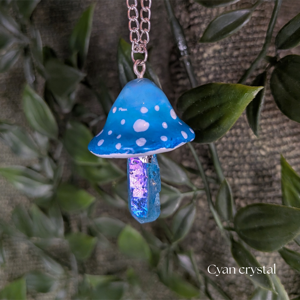 Mushroom Crystal Necklace - Light Blue Top