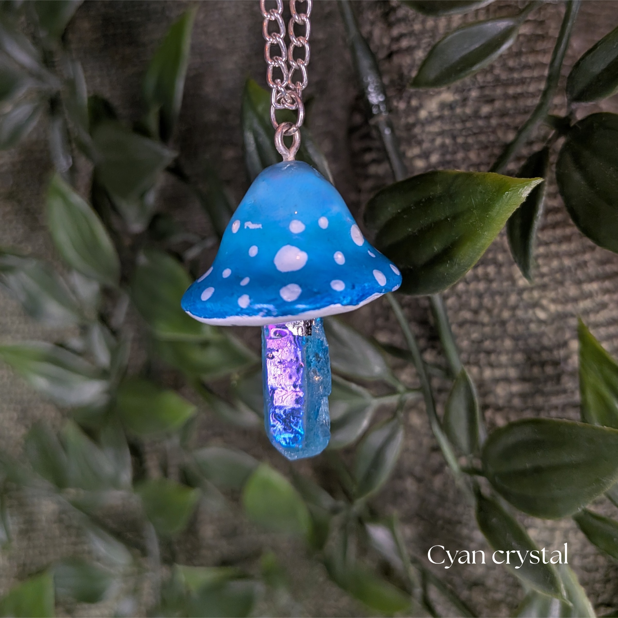 Mushroom Crystal Necklace - Light Blue Top