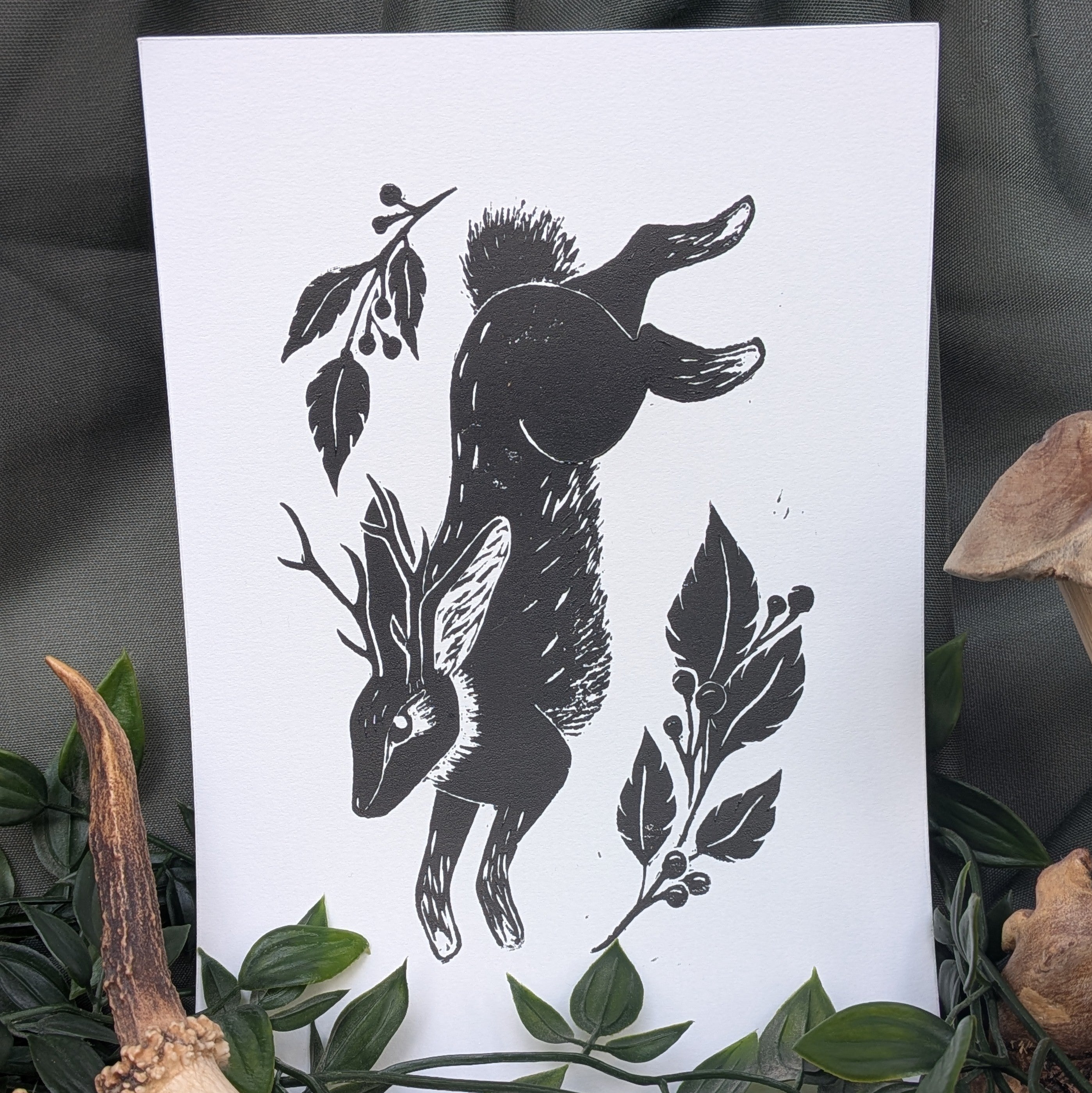 Jackalope A5 Lino Print