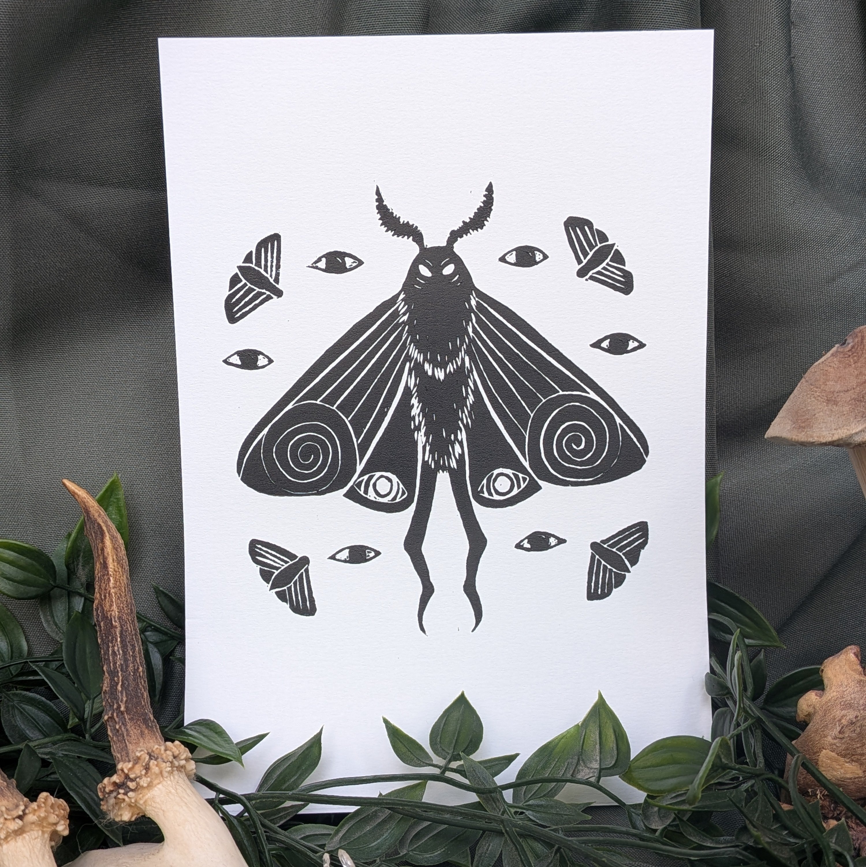 Mothman A5 Lino Print