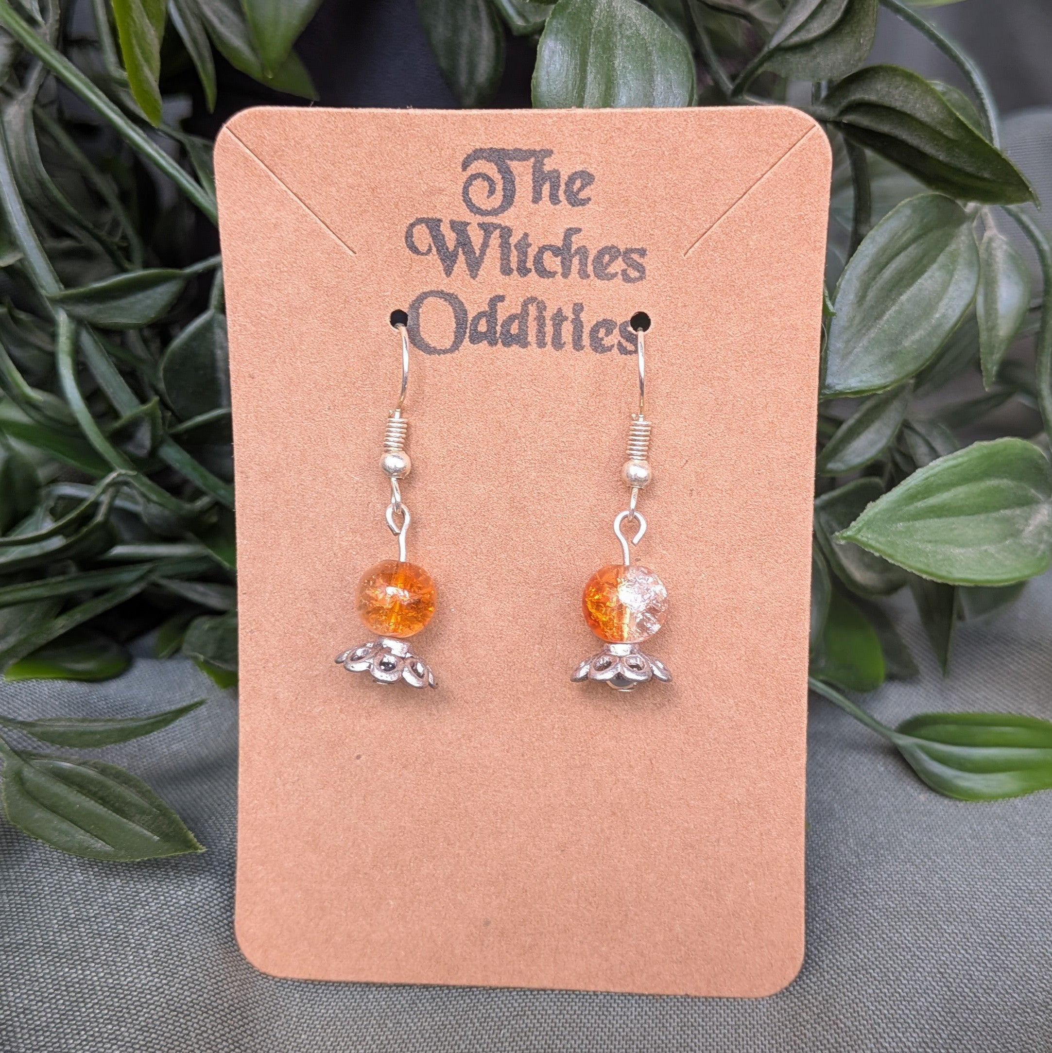 Crystal Ball Earrings - Orange and Clear