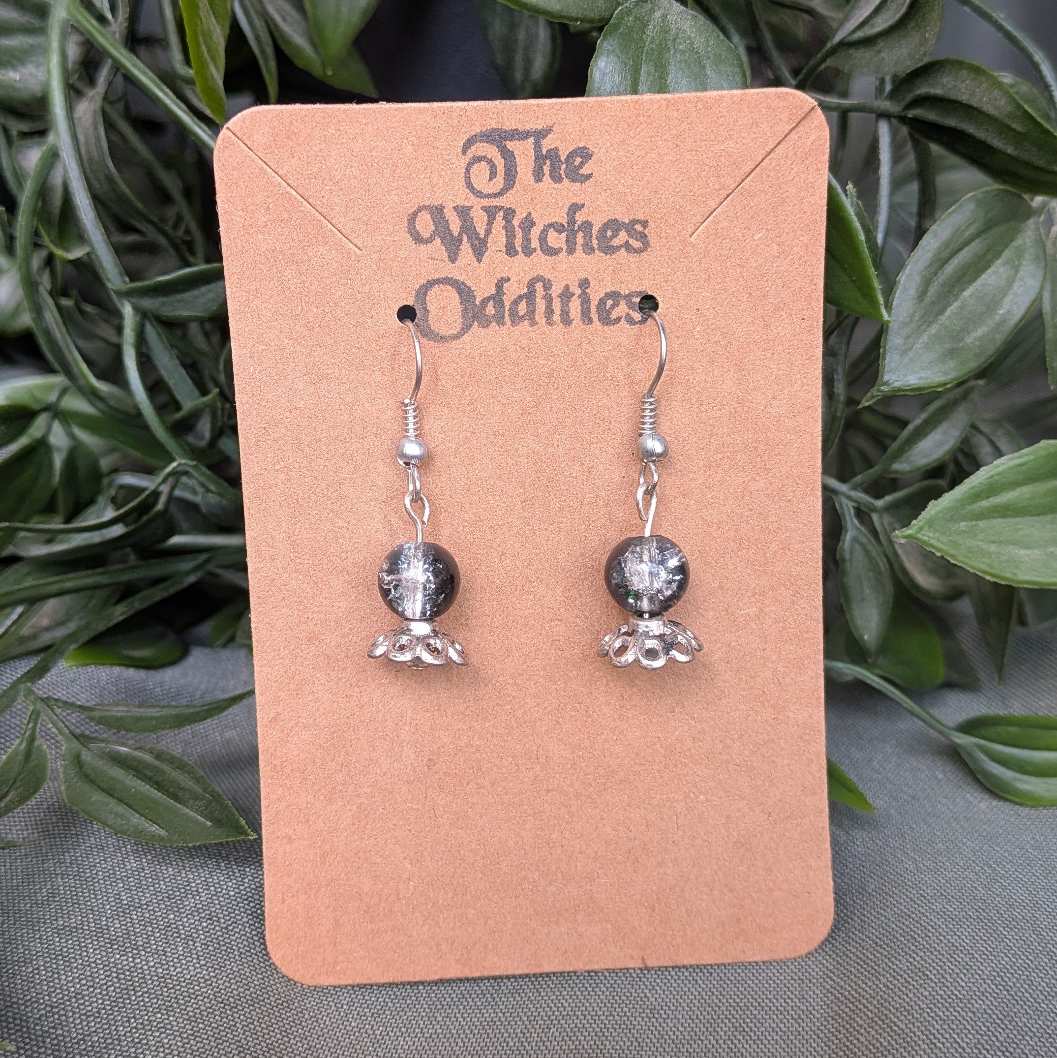 Crystal Ball Earrings - Black and Clear