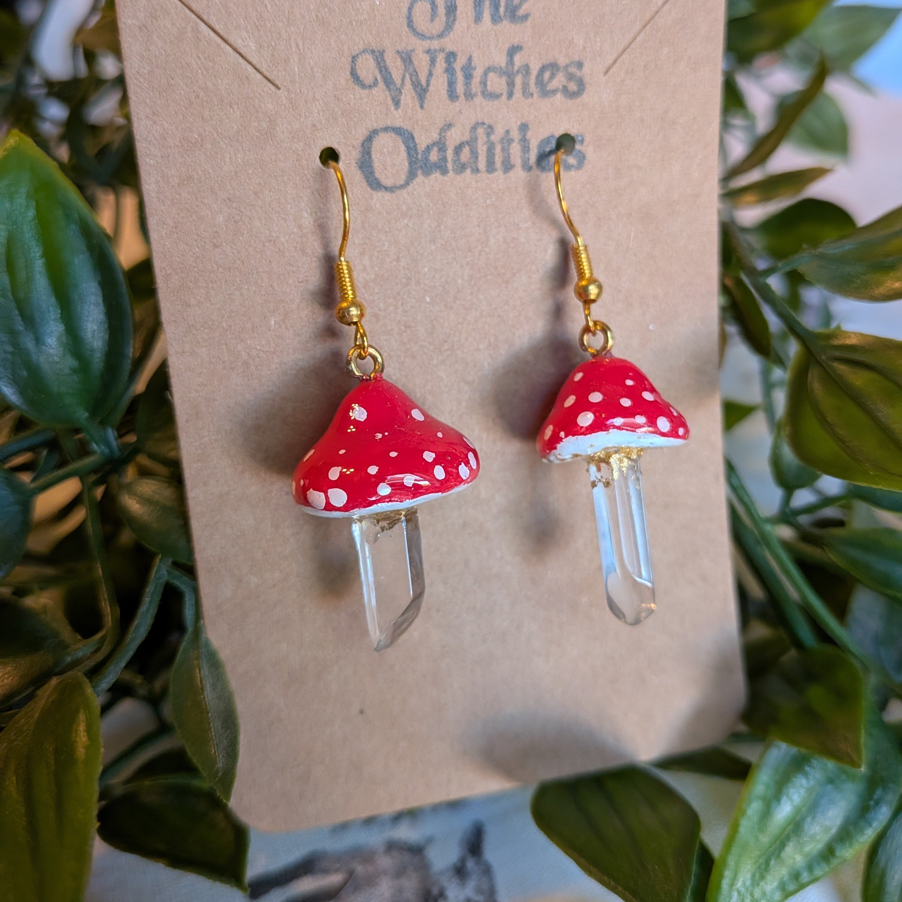 Mushroom Crystal Earrings - Red Top
