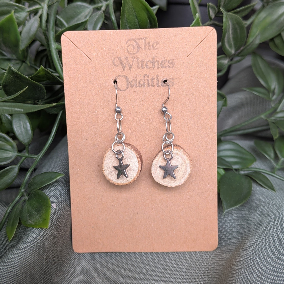 Wood Slice Earrings - Star