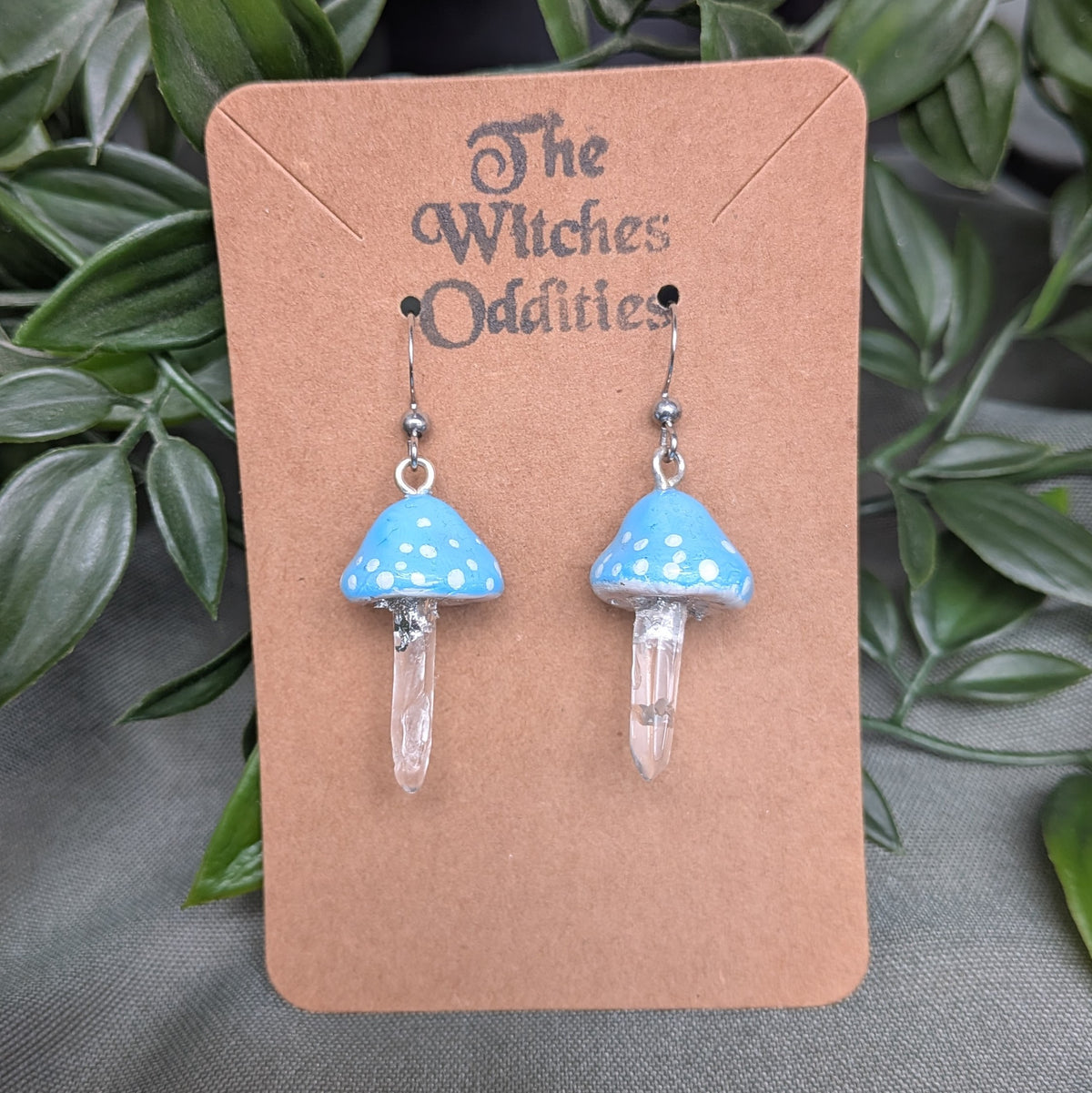 Mushroom Crystal Earrings - Light Blue Top