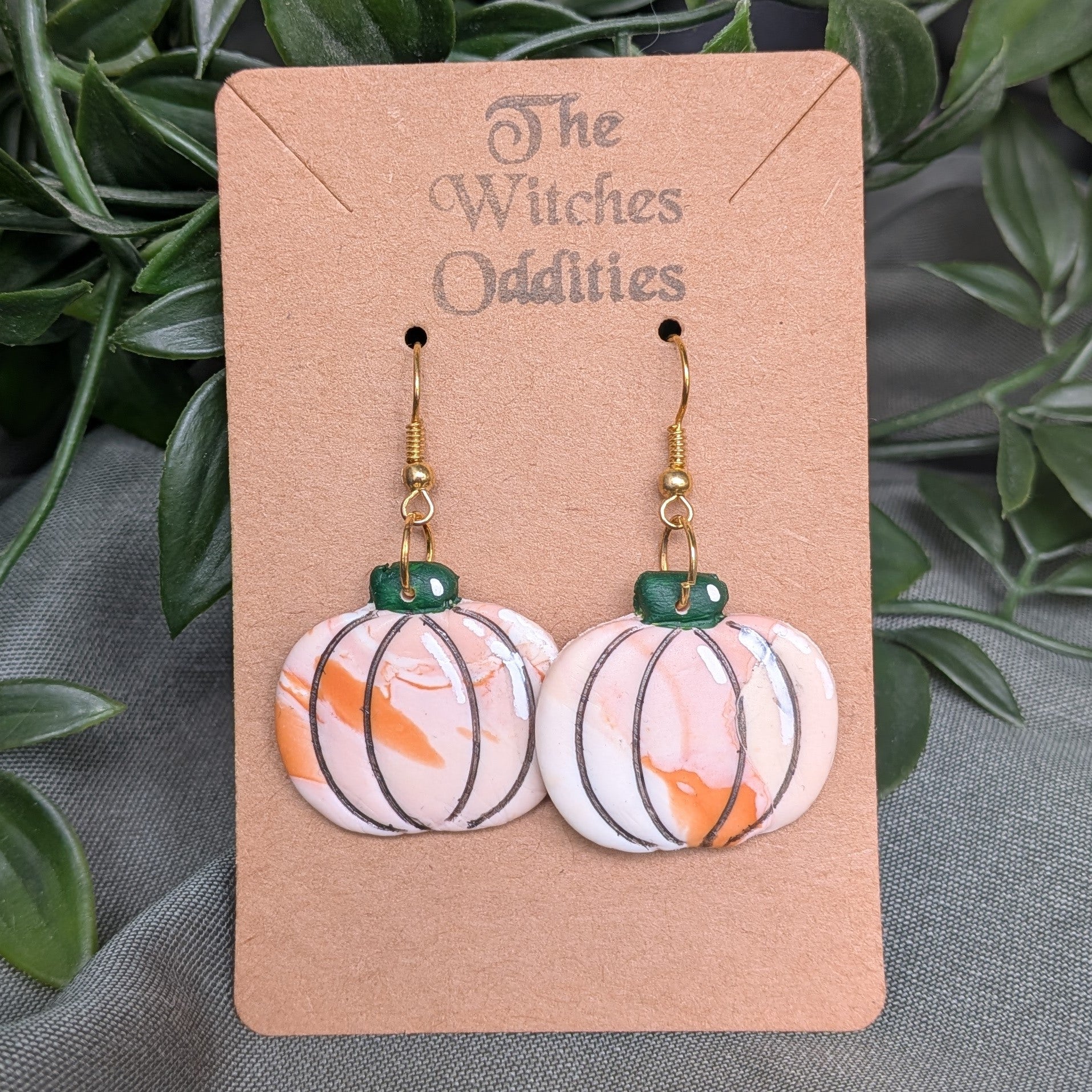 White Marble Pumpkin Earrings