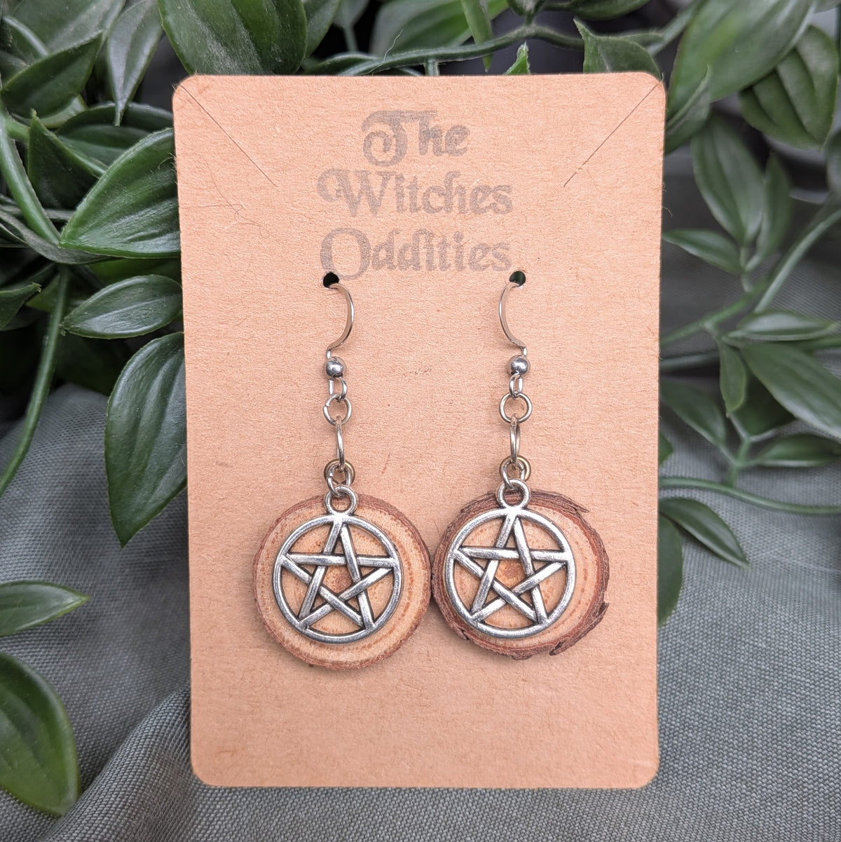 Wood Slice Earrings - Pentacle