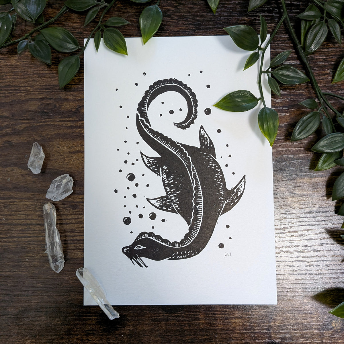 Loch Ness Monster A5 Lino Print