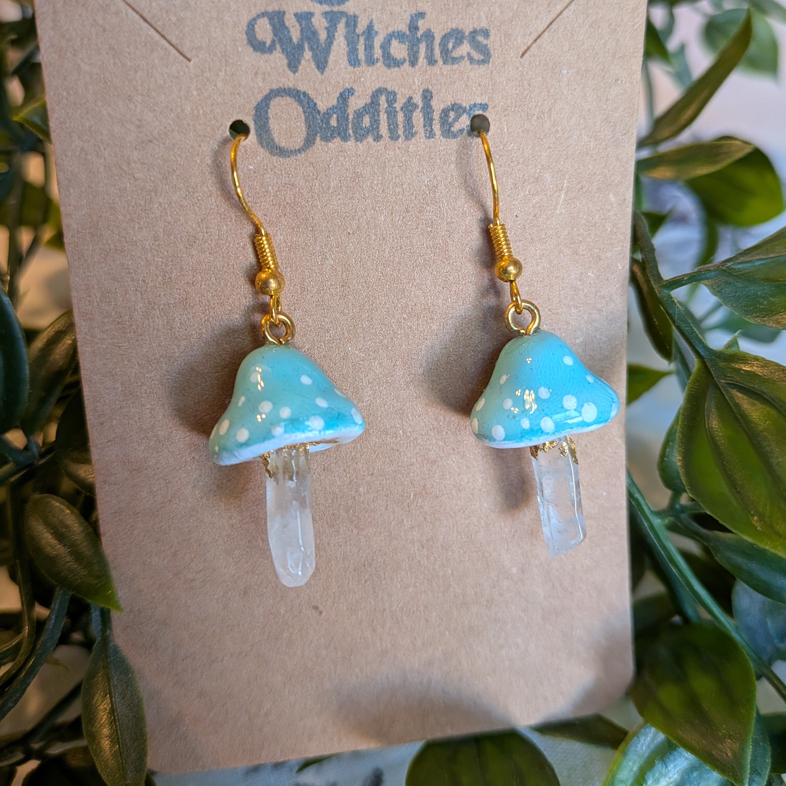 Mushroom Crystal Earrings - Mint Green Top