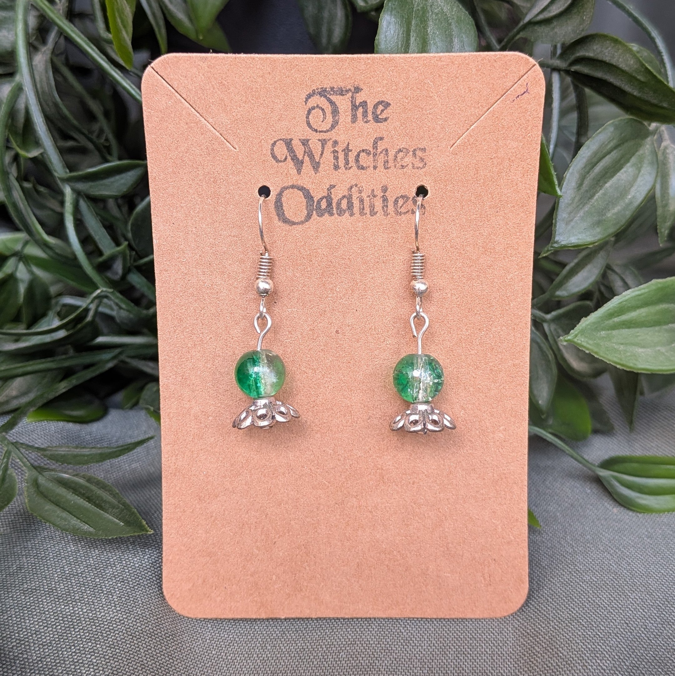 Crystal Ball Earrings - Green and Clear