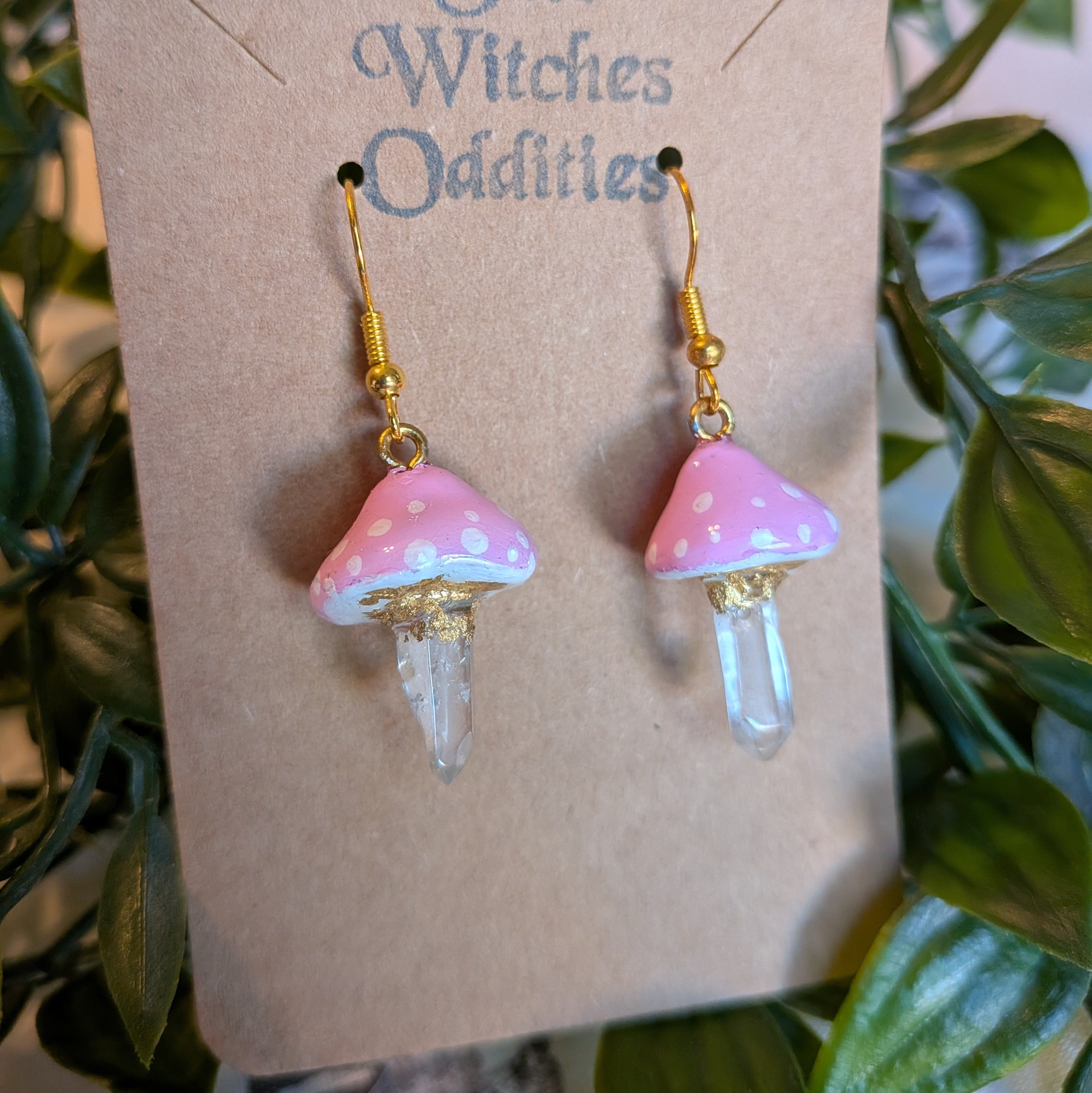 Mushroom Crystal Earrings - Pale Pink Top