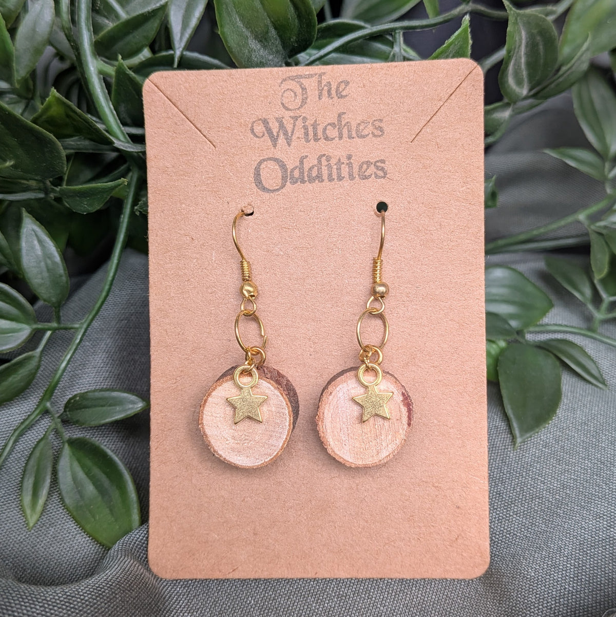 Wood Slice Earrings - Star