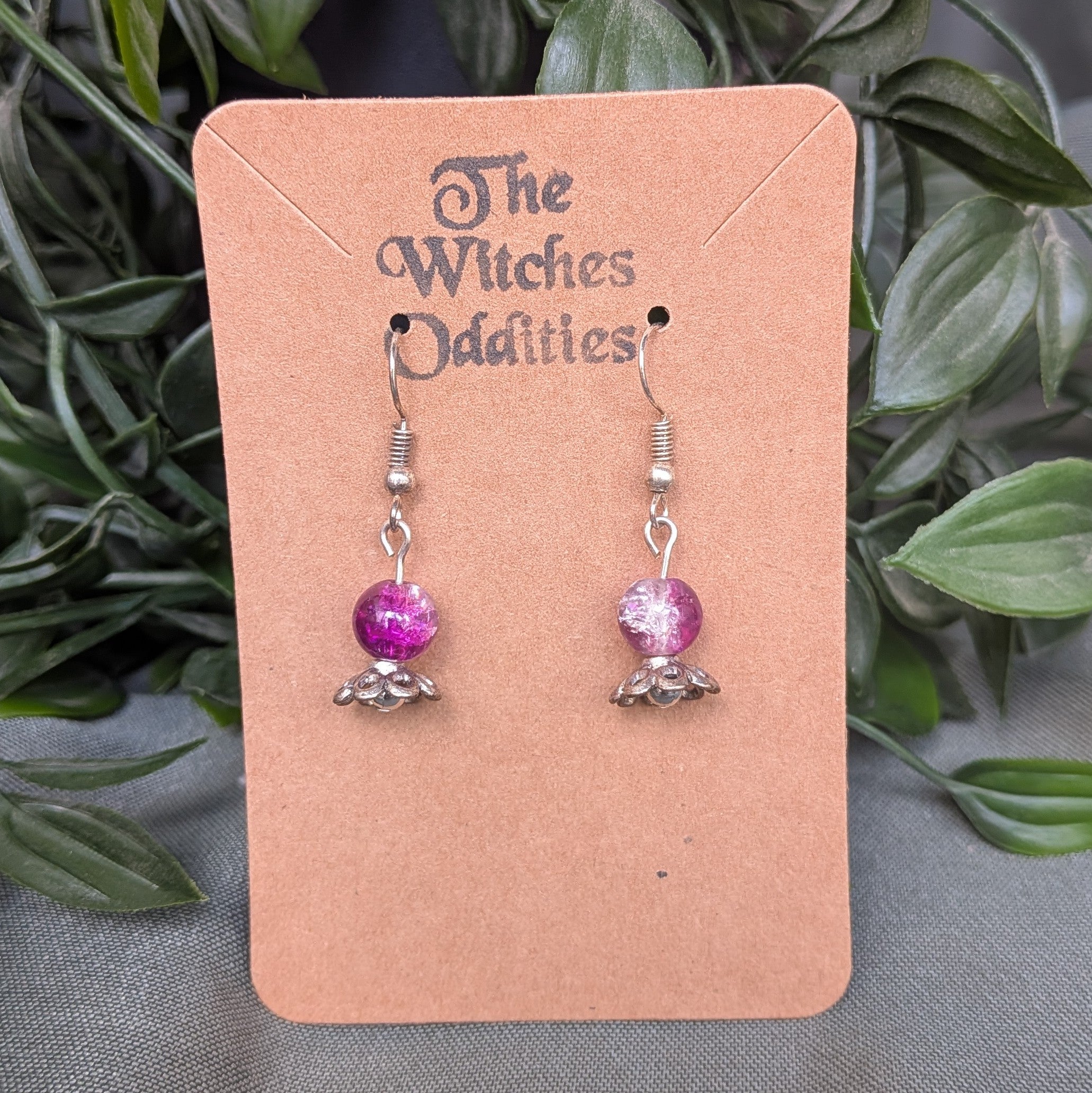 Crystal Ball Earrings - Bright Pink and Clear