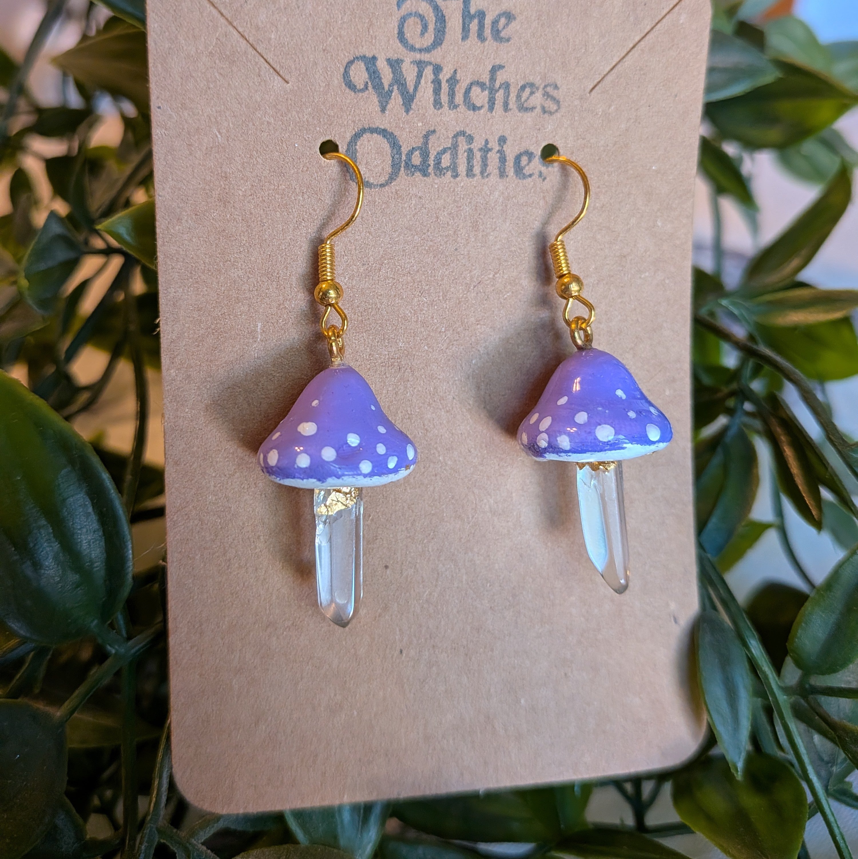 Mushroom Crystal Earrings - Purple Top