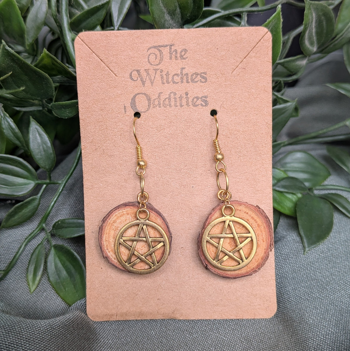 Wood Slice Earrings - Pentacle